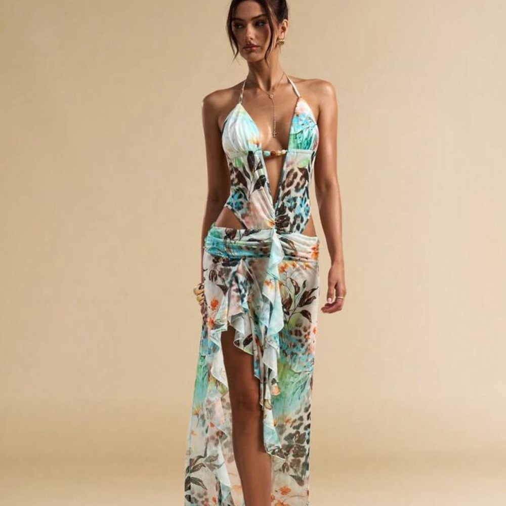 Slit Fitted & Elegant Floral Leopard Print Vacation Dress - Picture 2 of 4